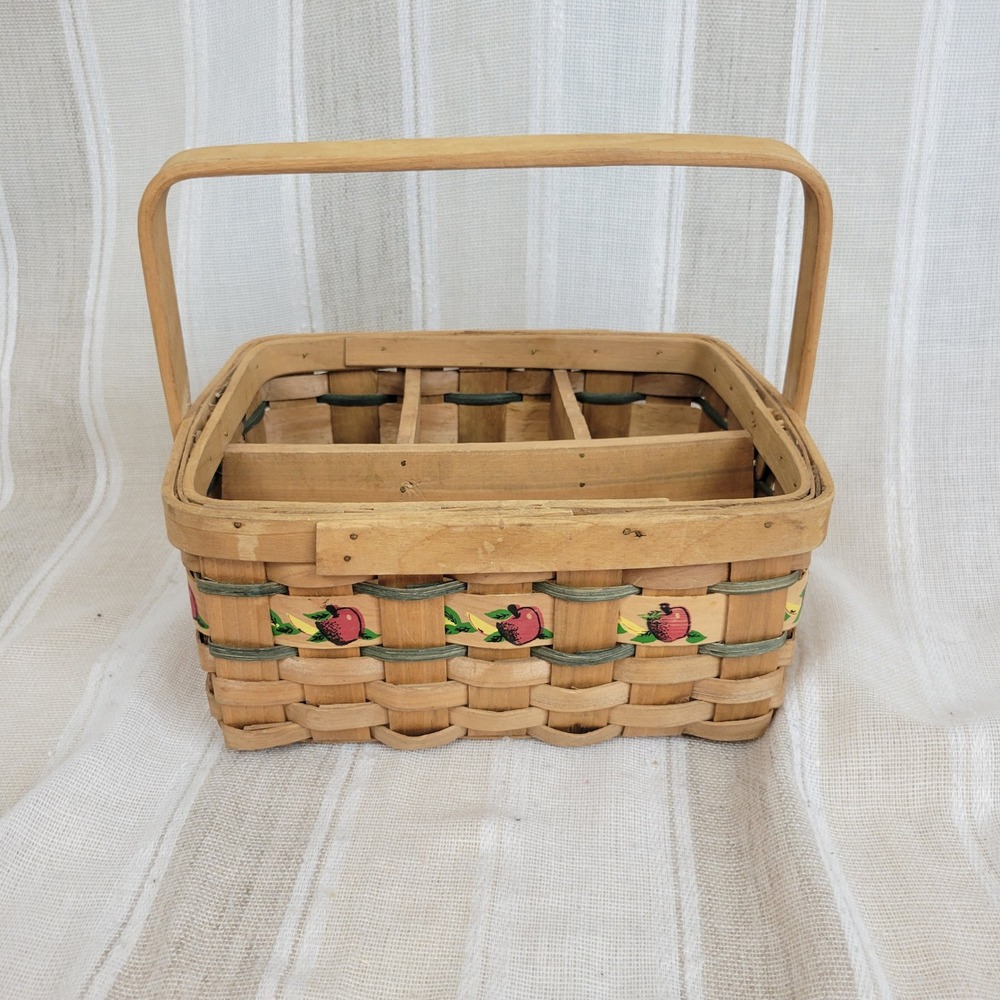 Woven Picnic Basket Rectangle Apples Decoration‎ Silverware and Plates Holder